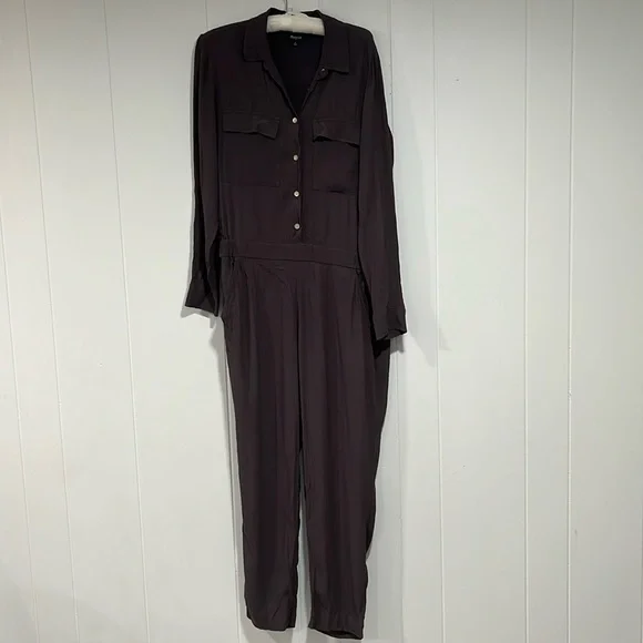 Madewell Jumpsuit Pull On Long Sleeve Button Down Viscous Brown M Casual